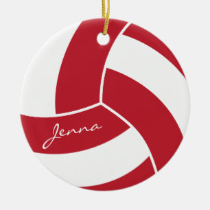 Ornamento De Cerâmica Voleibol Vermelho e Branco Escuro