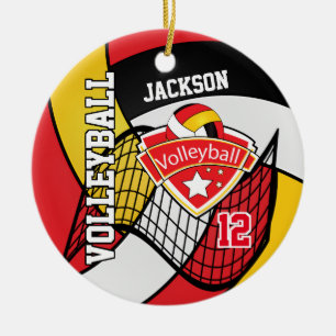 Ornamento De Cerâmica Voleibol vermelho, preto, branco e Dourado