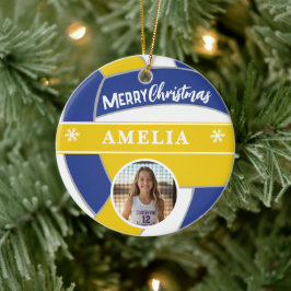 Ornamento De Cerâmica Volleyball Ball Custom Name Merry Christmas Photo