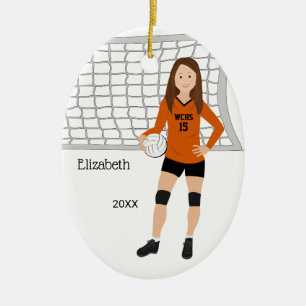 Ornamento De Cerâmica Volleyball Female Brunette Orange & Black