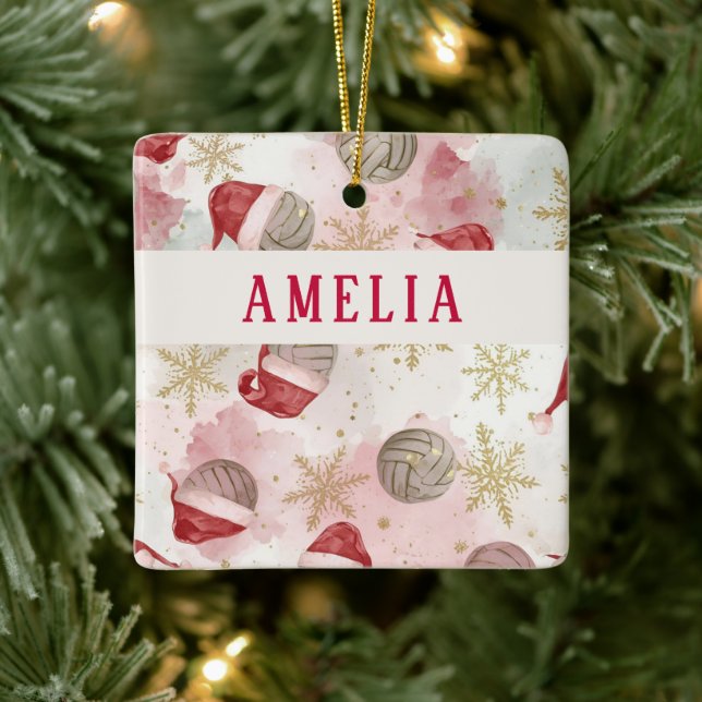 Ornamento De Cerâmica Volleyball Santa Hat Name Christmas   (Árvore)