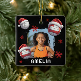 Ornamento De Cerâmica Volleyball Santa Hat Name Photo Christmas 