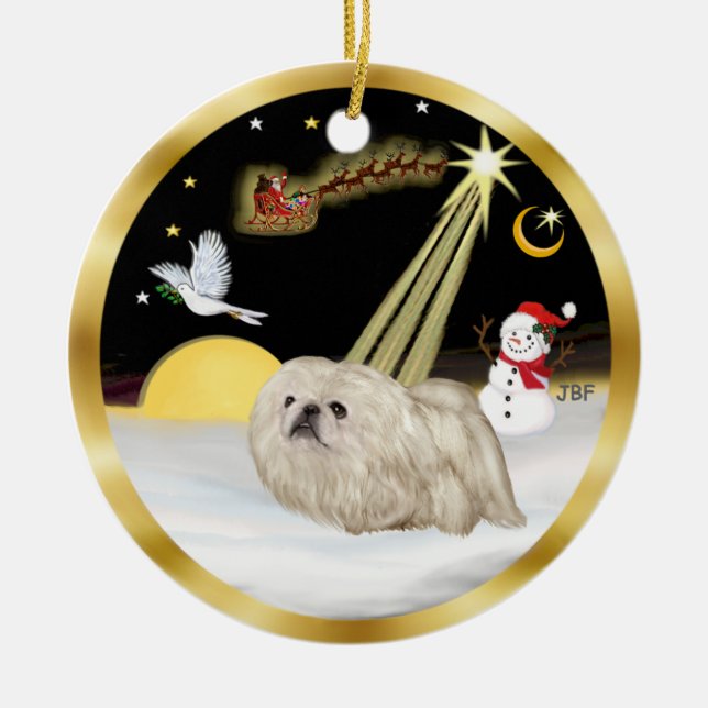 Ornamento De Cerâmica Voo da Noite - Pekingese Branco (Frente)