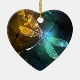 Ornamento De Cerâmica Voo luminoso verde de libélula