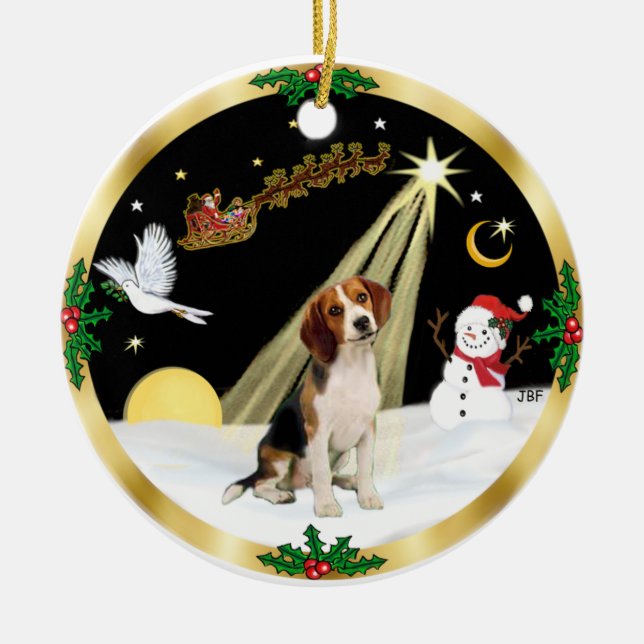 Ornamento De Cerâmica Voo Noturno - Beagle (Frente)