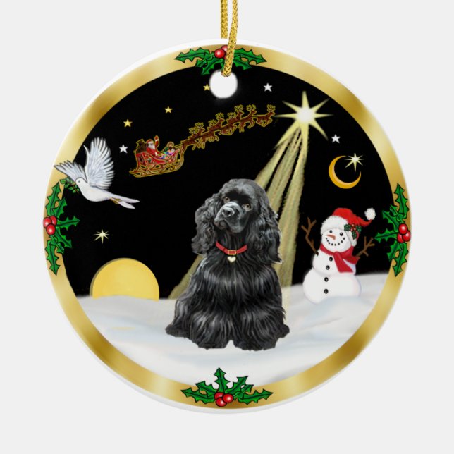 Ornamento De Cerâmica Voo noturno - Black Cocker Spaniel (Frente)