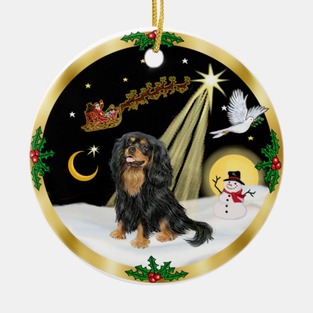 Ornamento De Cerâmica Voo Noturno- Cavalier King Charles (preto-acanelad (Frente)