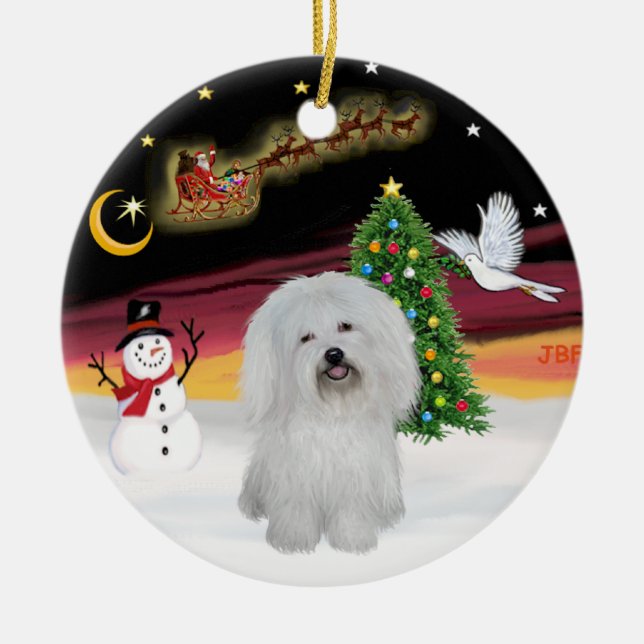 Ornamento De Cerâmica Voo noturno - Coton de Tulear (Frente)