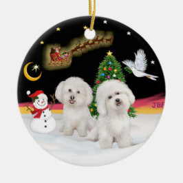 Ornamento De Cerâmica Voo Noturno - Dois Bichon Frise