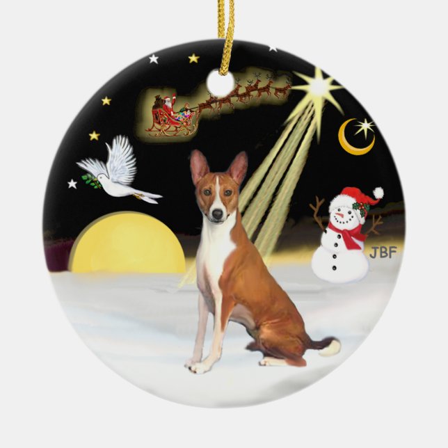 Ornamento De Cerâmica VooNoturno-  Basenji (Frente)