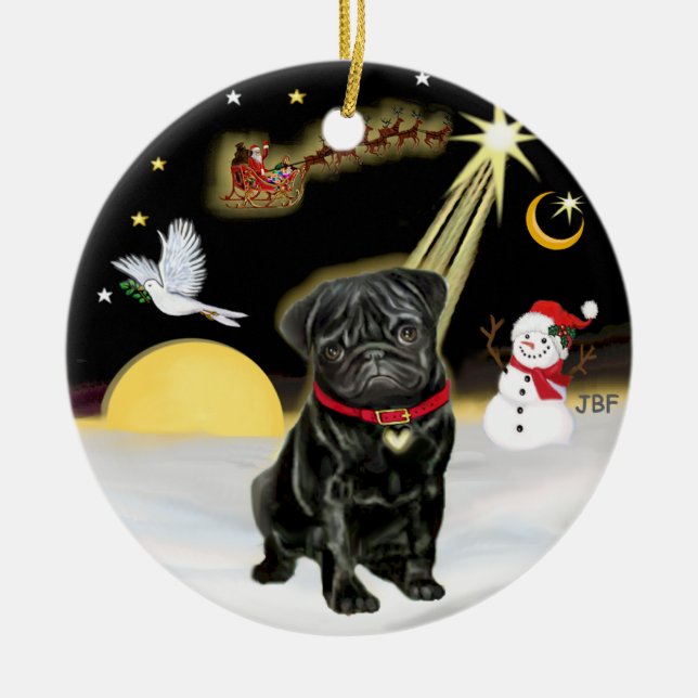 Ornamento De Cerâmica VooNoturno- Pug Preto (#13) (Frente)
