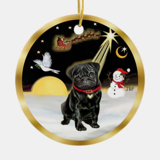 Ornamento De Cerâmica VooNoturno- Pug Preto (#13) (Frente)