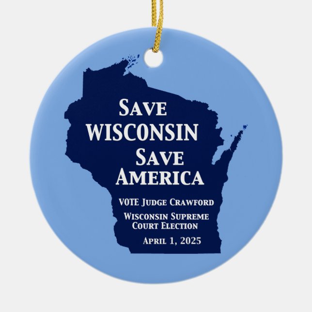 Ornamento De Cerâmica Vote Crawford para o Supremo Tribunal de Wisconsin (Frente)