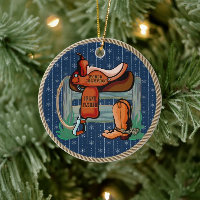 Ornamento De Cerâmica Vovô campeão de sela do Rodeo Ocidental (Árvore)