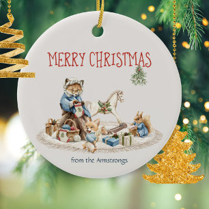 Ornamento De Cerâmica Vovó Crianças Animais Aquarela Natal