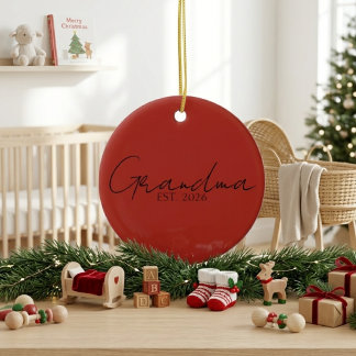 Ornamento De Cerâmica Vovó Est Ano Script Elegante Design Vermelho