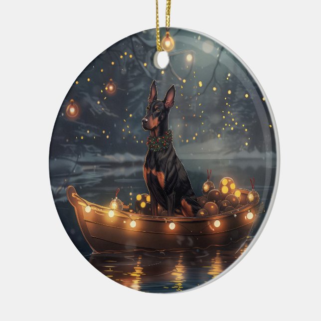 Ornamento De Cerâmica Voyage festiva do Doberman Christmas (Esquerda)