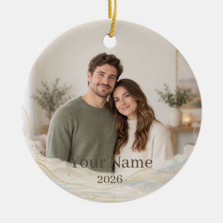 Ornamento De Cerâmica Wabi-Sabi Wave Custom Photo Ornament