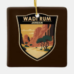 Ornamento De Cerâmica Wadi Rum Jordan Viagem Art Vintage<br><div class="desc">Trabalho de arte de vetor de Wadi Rum. Também conhecido como Vale da Lua,  é um vale cortado na pedra arenosa e granito do sul da Jordânia.</div>