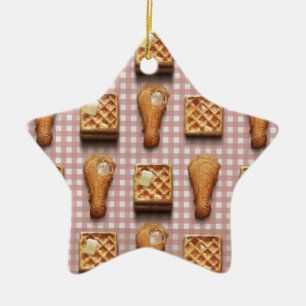 Ornamento De Cerâmica waffles de frango gingham