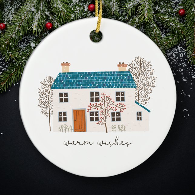 Ornamento De Cerâmica Warm Wish Cozy Holiday Natal (Criador carregado)
