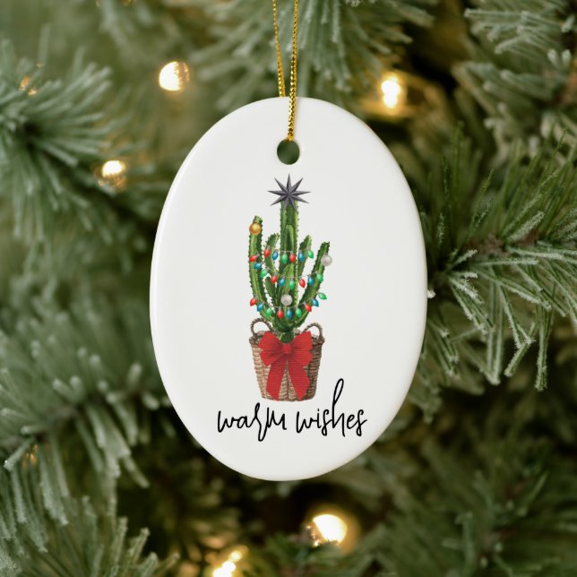 Ornamento De Cerâmica Warm Wish Watercolor Cactus — Natal (Árvore)