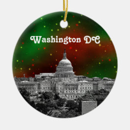 Ornamento De Cerâmica Washington DC Skyline Green Red Starry Sky Xmas