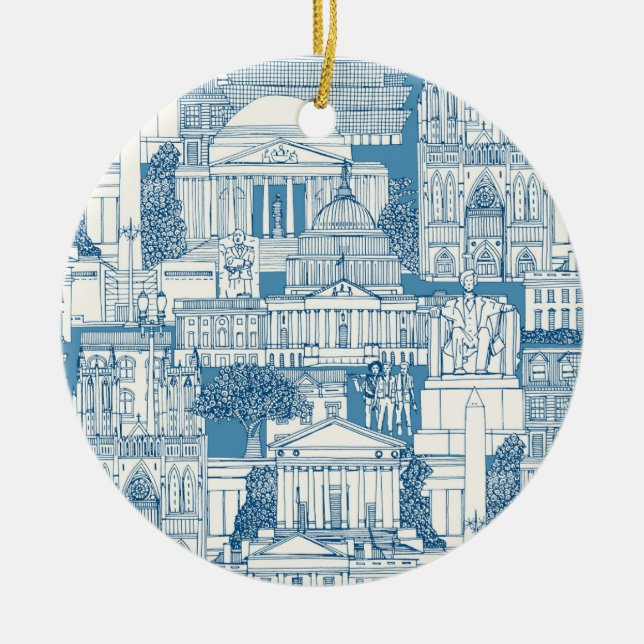 Ornamento De Cerâmica Washington DC toile azul (Frente)