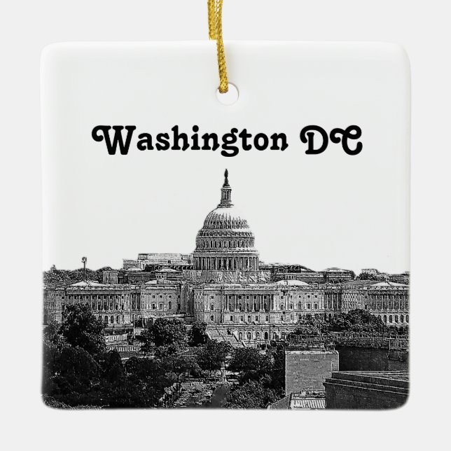 Ornamento De Cerâmica Washington Skyline Etch (Frente)