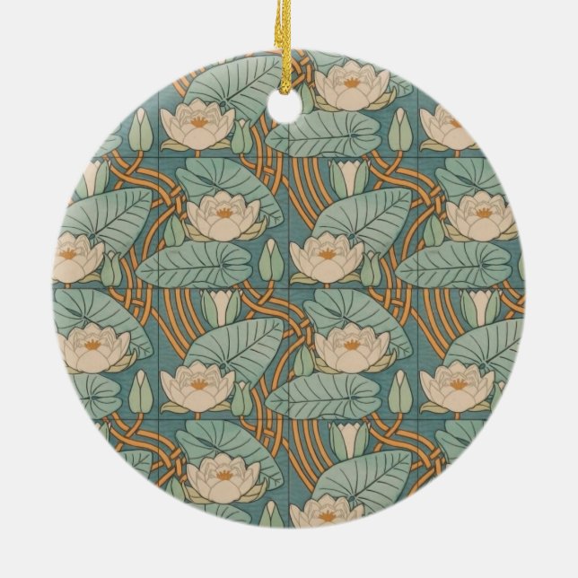 Ornamento De Cerâmica Water Lily Art Nouveau Nature (Traseira)