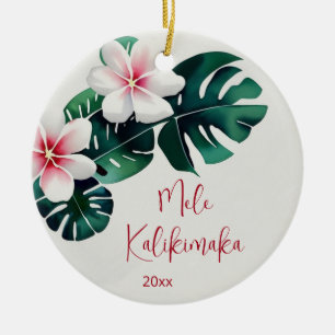 Ornamento De Cerâmica Watercolo Tropical Mele Kalikimaka   Foto da famíl