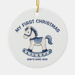 Ornamento De Cerâmica Watercolor Baby First Christmas Photo