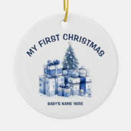 Ornamento De Cerâmica Watercolor Baby First Christmas Photo