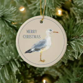 Ornamento De Cerâmica Watercolor Beach Seagull Personalized