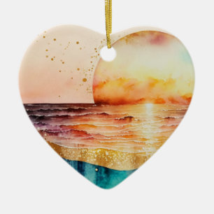 Ornamento De Cerâmica Watercolor Beach Series Design 3