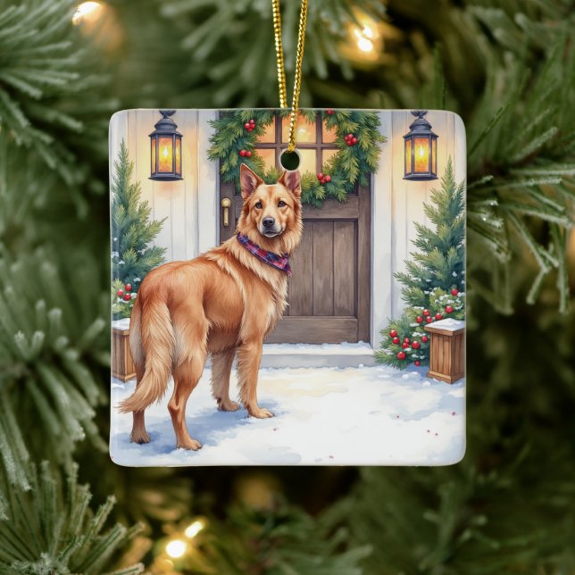 Ornamento De Cerâmica Watercolor Belgian Laekenois Farmhouse Christmas (Árvore)