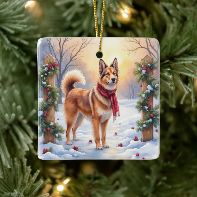 Ornamento De Cerâmica Watercolor Belgian Tervuren Garland Christmas (Árvore)