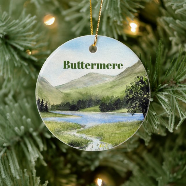 Ornamento De Cerâmica Watercolor Buttermere Lake District, Inglaterra (Árvore)