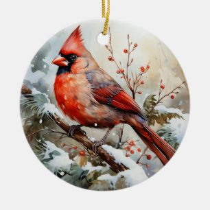 Ornamento De Cerâmica Watercolor Cardinal Personal Memorial Natal