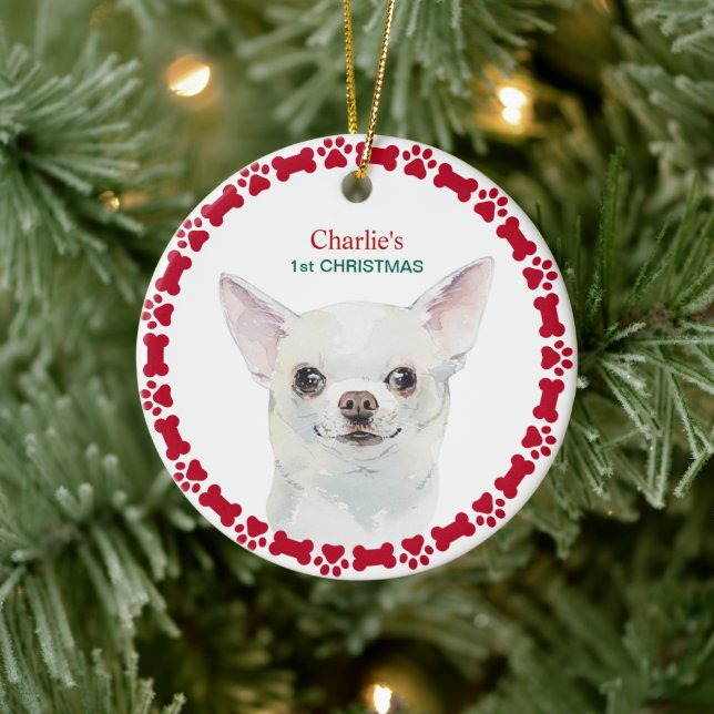 Ornamento De Cerâmica Watercolor Chihuahua Personalizado Natal (Árvore)