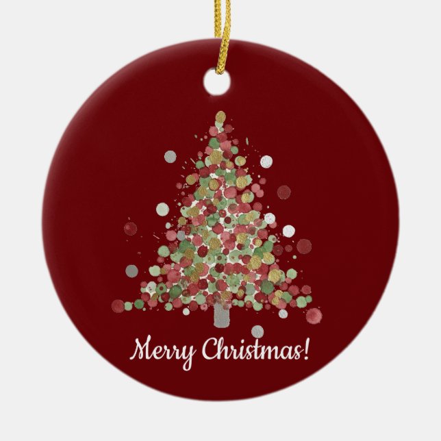 Ornamento De Cerâmica Watercolor Christmas Polka Dot Tree (Frente)