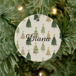 Ornamento De Cerâmica Watercolor Christmas Trees Personalized Ornament