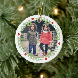 Ornamento De Cerâmica Watercolor Christmas Wreath Photo