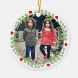 Ornamento De Cerâmica Watercolor Christmas Wreath Photo