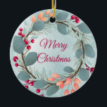 Ornamento De Cerâmica Watercolor Christmas wreath rustic modern<br><div class="desc">Beautiful,  elegant watercolor winter floral wreath</div>