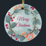 Ornamento De Cerâmica Watercolor Christmas wreath rustic modern<br><div class="desc">Beautiful,  elegant watercolor winter floral wreath</div>