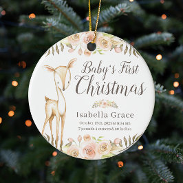Ornamento De Cerâmica Watercolor Deer Baby Primeira Foto de Natal
