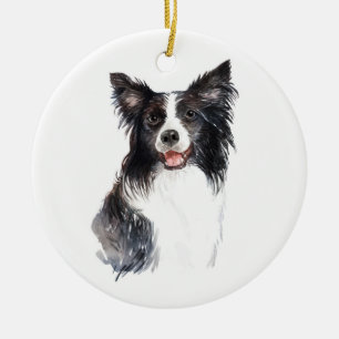 Ornamento De Cerâmica Watercolor Dog Border Collie Christmas