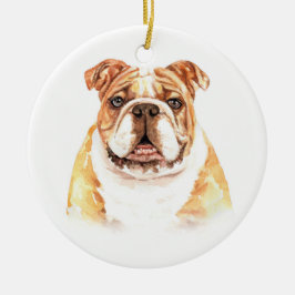 Ornamento De Cerâmica Watercolor Dog English Buldog Natal