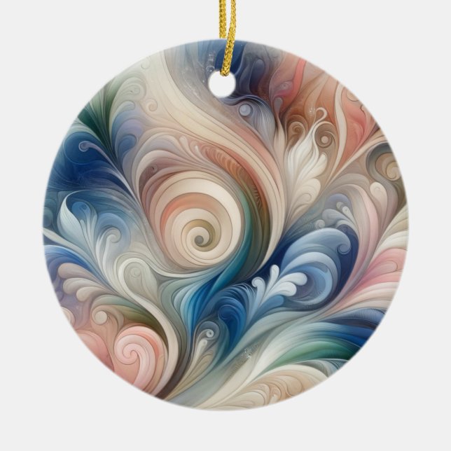 Ornamento De Cerâmica Watercolor Fantasy Floral Pastel Blue & Cream (Frente)